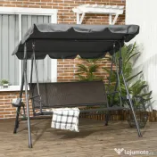 Outsunny Balansoar cu 3 Locuri, Balansoar de Gradina cu Copertina Ajustabila, Scaun din Ratan si Cadru de Otel 