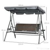 Outsunny Balansoar cu 3 Locuri, Balansoar de Gradina cu Copertina Ajustabila, Scaun din Ratan si Cadru de Otel 