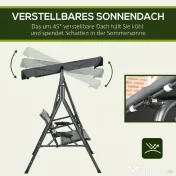 Outsunny Balansoar cu 3 Locuri, Balansoar de Gradina cu Copertina Ajustabila, Scaun din Ratan si Cadru de Otel 