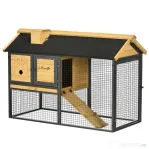 PawHut Cusca de Exterior pentru Iepuri, Cusca cu Tava Detasabila, Curte, Rampa, Casa pentru Animale Mici