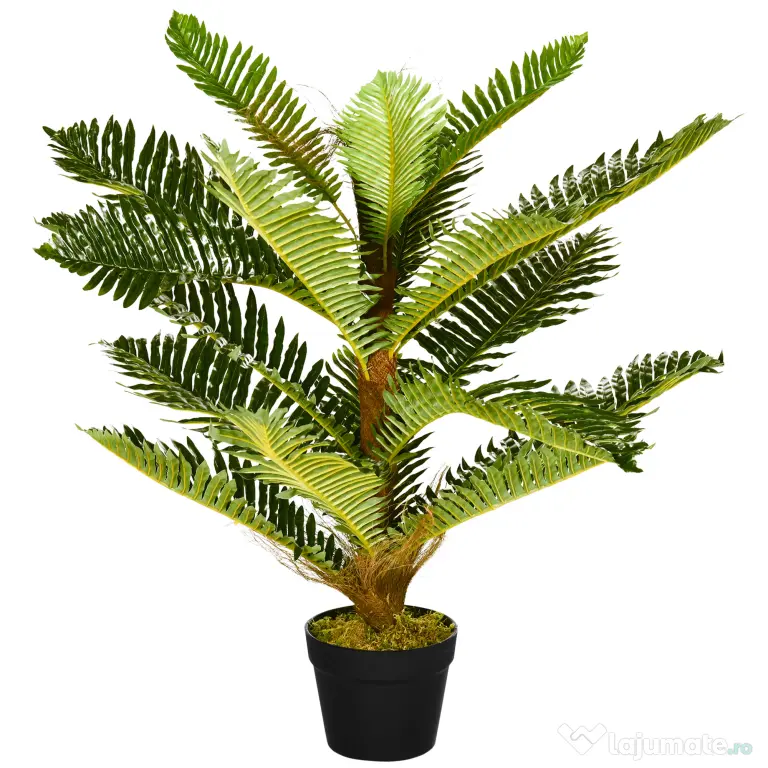 HOMCOM Plantă Artificială de Palmă cu 18 Frunze și Vas Inclus pentru Interior, Înălțime 85 cm, Verde | Aosom Romania