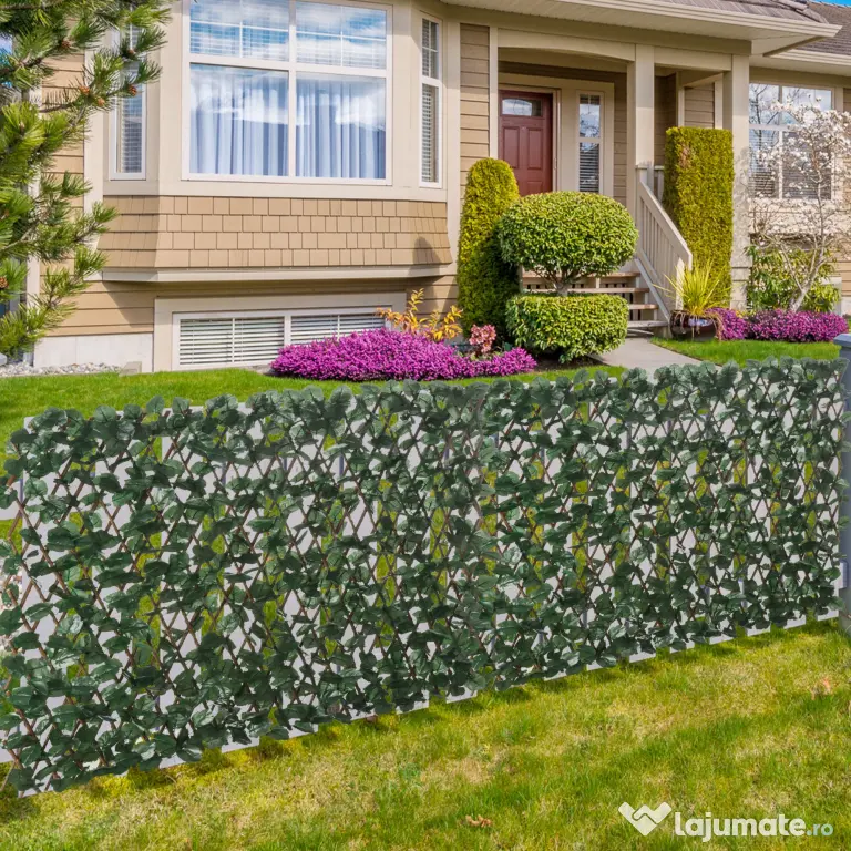 Outsunny Gard viu artificial cu 2 secțiuni, format din 356 frunze de iederă, din poliester și ratan, 200x100 cm, verde și maro