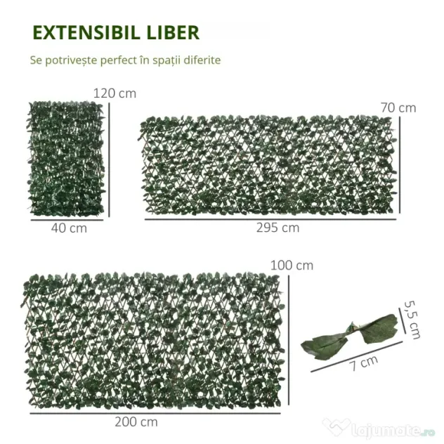 Outsunny Gard viu artificial cu 2 secțiuni, format din 356 frunze de iederă, din poliester și ratan, 200x100 cm, verde și maro