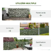 Outsunny Gard viu artificial cu 2 secțiuni, format din 356 frunze de iederă, din poliester și ratan, 200x100 cm, verde și maro