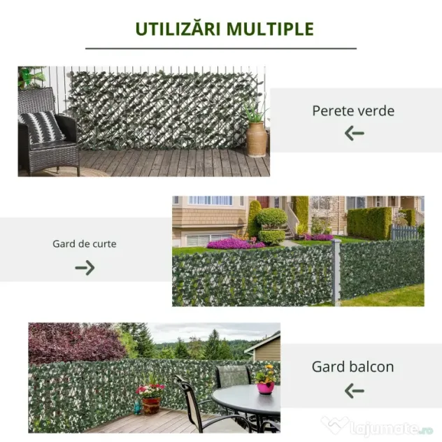 Outsunny Gard viu artificial cu 2 secțiuni, format din 356 frunze de iederă, din poliester și ratan, 200x100 cm, verde și maro