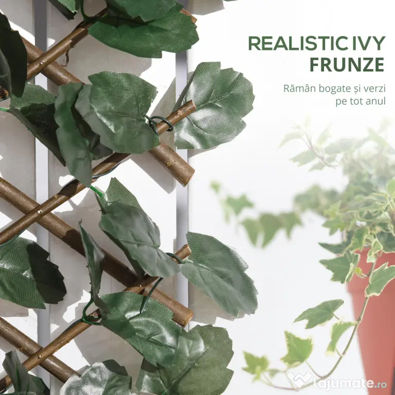 Outsunny Gard viu artificial cu 2 secțiuni, format din 356 frunze de iederă, din poliester și ratan, 200x100 cm, verde și maro