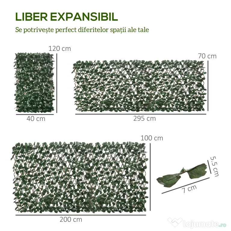 Outsunny Gard viu artificial cu 2 secțiuni, format din 356 frunze de iederă, din poliester și ratan, 200x100 cm, verde și maro