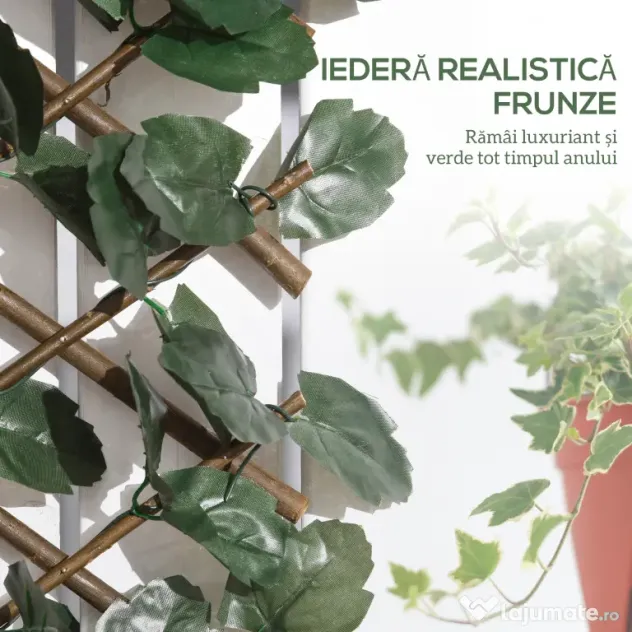 Outsunny Gard viu artificial cu 2 secțiuni, format din 356 frunze de iederă, din poliester și ratan, 200x100 cm, verde și maro