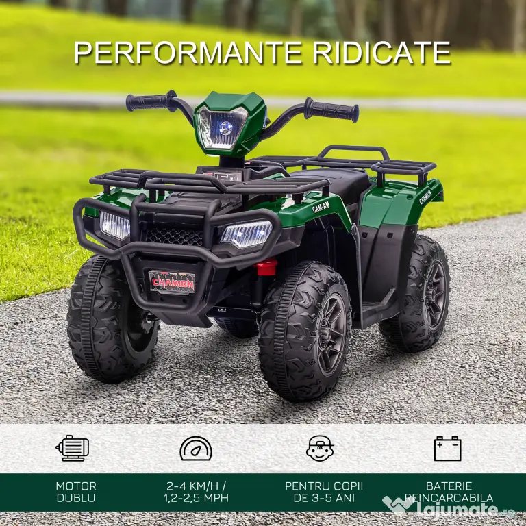 ATV electric copii, Ride-on, functii de mers inainte si inapoi, 12V, cu lumini | Aosom Romania
