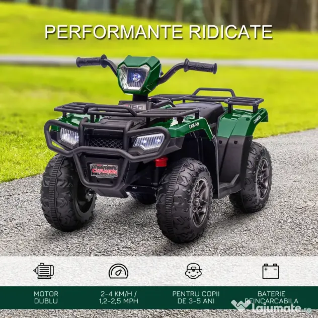 ATV electric copii, Ride-on, functii de mers inainte si inapoi, 12V, cu lumini | Aosom Romania