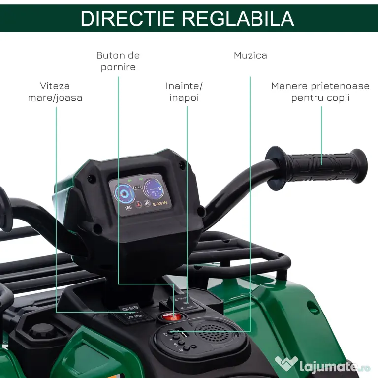 ATV electric copii, Ride-on, functii de mers inainte si inapoi, 12V, cu lumini | Aosom Romania