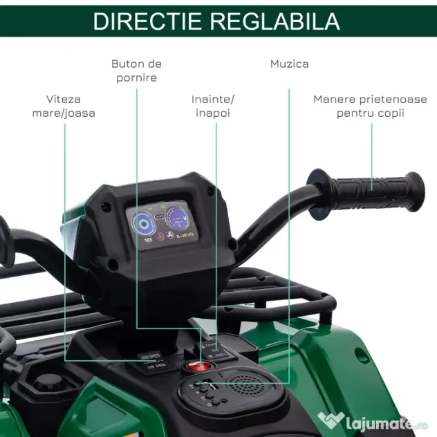 ATV electric copii, Ride-on, functii de mers inainte si inapoi, 12V, cu lumini | Aosom Romania