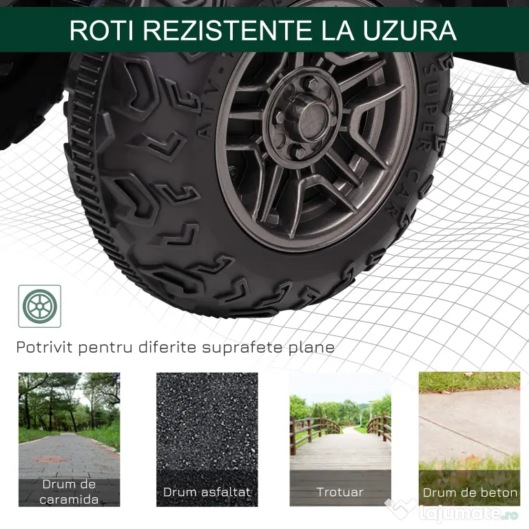 ATV electric copii, Ride-on, functii de mers inainte si inapoi, 12V, cu lumini | Aosom Romania