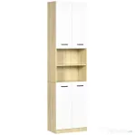 kleankin Dulap Baie din PAL Alb cu 2 Dulapioare cu Usi si  2 Rafturi Deschise, Design Anti rasturnare, 53x33.5x195.7 cm