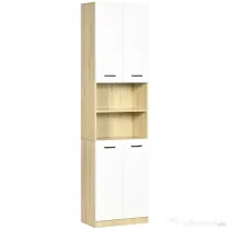 Kleankin Dulap Baie PAL Alb Anti-răsturnare cu 2 Uși și Rafturi Deschise 53x33.5x195.7 cm | Aosom Romania