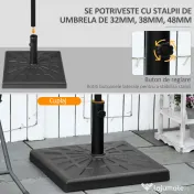 Outsunny Suport Umbrelă de Grădină din Rășină 19kg, Bază Pătrată pentru Stabilitate, Greutate Suport Umbrele | Aosom Romania