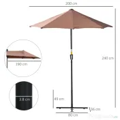 Outsunny Umbrelă de Terasă 200x190x240 cm cu Manivelă, Stâlp din Oțel și Bază în Formă de Cruce Anti-UV pentru Terasă și Balcon, Gri | Aosom Romania