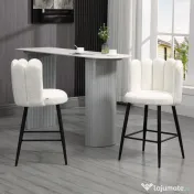 HOMCOM Scaune Bar de 2 piese, Moderne cu Tapiterie din Casmir Artificial, cu Spatar si suport pentru picioare, Crem Alb | Aosom Romania