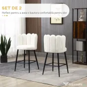 HOMCOM Scaune Bar de 2 piese, Moderne cu Tapiterie din Casmir Artificial, cu Spatar si suport pentru picioare, Crem Alb | Aosom Romania
