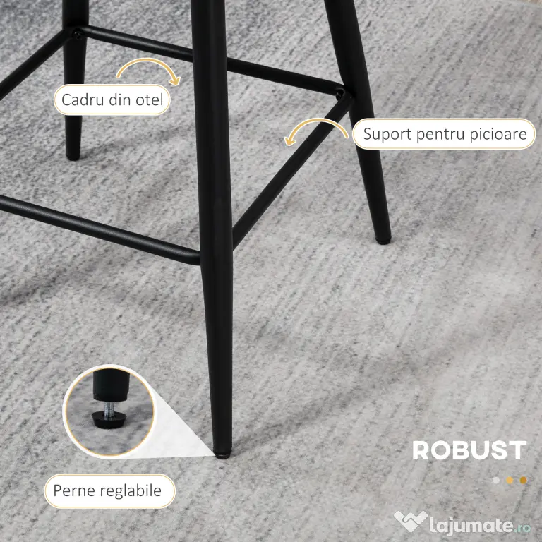 HOMCOM Scaune Bar de 2 piese, Moderne cu Tapiterie din Casmir Artificial, cu Spatar si suport pentru picioare, Crem Alb | Aosom Romania