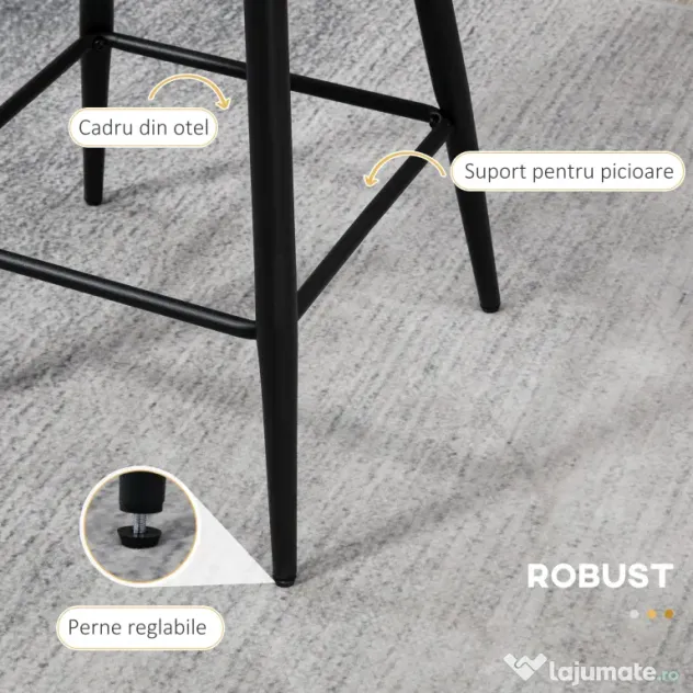 HOMCOM Scaune Bar de 2 piese, Moderne cu Tapiterie din Casmir Artificial, cu Spatar si suport pentru picioare, Crem Alb | Aosom Romania