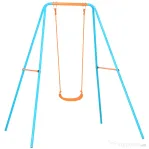 Outsunny Leagan pentru Copii 3-8 Ani pentru Gradina din Otel si PE cu Scaun si Tarusi, 163x145x181 cm, Albastru si Portocaliu