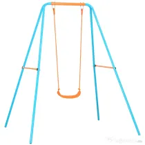 Outsunny Leagan pentru Copii 3-8 Ani pentru Gradina din Otel si PE cu Scaun si Tarusi, 163x145x181 cm, Albastru si Portocaliu