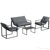Outsunny Set Mobilier de Exterior cu Măsuță din Sticlă, Canapea, 2 Fotolii și Perne, Gri | Aosom Romania