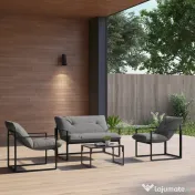 Outsunny Set Mobilier de Exterior cu Măsuță din Sticlă, Canapea, 2 Fotolii și Perne, Gri | Aosom Romania