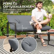 Outsunny Set Mobilier de Exterior cu Măsuță din Sticlă, Canapea, 2 Fotolii și Perne, Gri | Aosom Romania