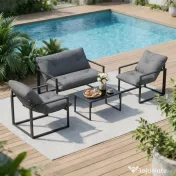 Outsunny Set Mobilier de Exterior cu Măsuță din Sticlă, Canapea, 2 Fotolii și Perne, Gri | Aosom Romania