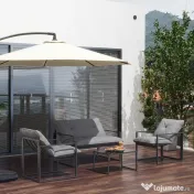 Outsunny Set Mobilier de Exterior cu Măsuță din Sticlă, Canapea, 2 Fotolii și Perne, Gri | Aosom Romania