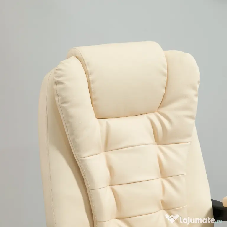 Vinsetto Fotoliu Pivotant și Ergonomic cu Masaj, Înălțime Reglabilă, 6 Puncte de Vibrație, 65x160x104 cm, Crem | Aosom Romania
