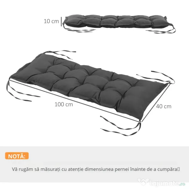 Outsunny Pernă pentru Bancă de Terasă, Confort Extra cu Grosime de 10 cm, Ideală pentru Scaune de Exterior, 2 Locuri, Gri | Aosom Romania
