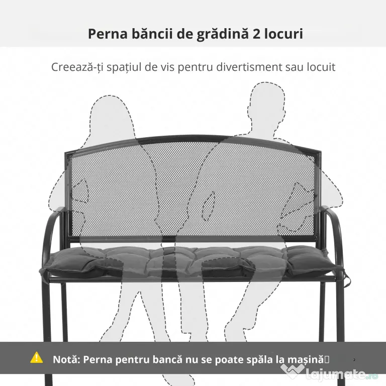 Outsunny Pernă pentru Bancă de Terasă, Confort Extra cu Grosime de 10 cm, Ideală pentru Scaune de Exterior, 2 Locuri, Gri | Aosom Romania