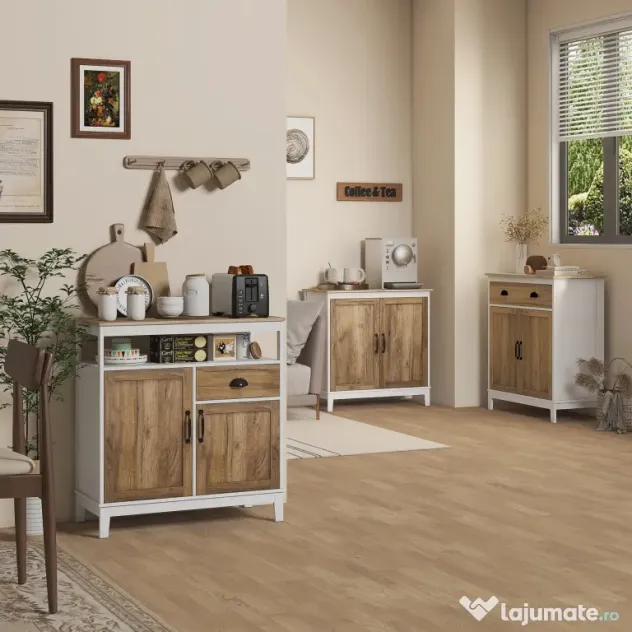 Dulap depozitare HOMCOM; dulap autonom cu usi, sertar, gri inchis | Aosom Romania