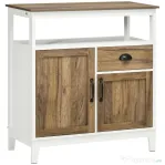 HOMCOM Dulap de bucătărie rustic cu dulapuri și sertar, 76,6x 35x 81,5cm, alb și maro
