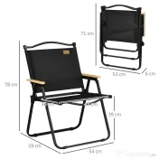 Outsunny Scaun de Camping și Plajă Pliabil cu Cotiere, 54x59x78 cm, Negru | Aosom Romania