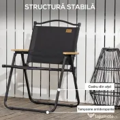 Outsunny Scaun de Camping și Plajă Pliabil cu Cotiere, 54x59x78 cm, Negru | Aosom Romania