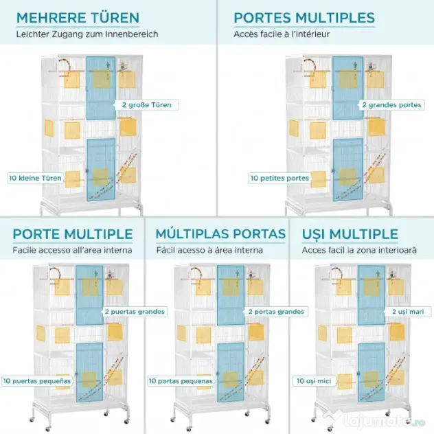 PawHut Cusca pentru pasari cu 3 niveluri, cu suport, roti, jucarii, scari, pentru canari, cinteze, calopsiti, perusi | Aosom Romania