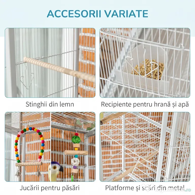 PawHut Cusca pentru pasari cu 3 niveluri, cu suport, roti, jucarii, scari, pentru canari, cinteze, calopsiti, perusi | Aosom Romania