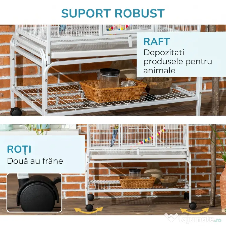 PawHut Cusca pentru pasari cu 3 niveluri, cu suport, roti, jucarii, scari, pentru canari, cinteze, calopsiti, perusi | Aosom Romania