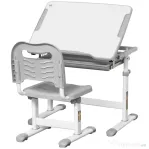 HOMCOM Birou de școală pentru copii de 6-12 ani cu scaun reglabil pe înălțime, blat înclinabil, 66x47x52-77 cm, Gri