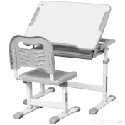 HOMCOM Set Masă și Scaun pentru Copii 6-12 ani, Reglabil pe Înălțime, cu Blat Înclinabil la 45°, 66x47x52-77 cm, Gri | Aosom Romania 