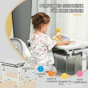 HOMCOM Set Masă și Scaun pentru Copii 6-12 ani, Reglabil pe Înălțime, cu Blat Înclinabil la 45°, 66x47x52-77 cm, Gri | Aosom Romania 