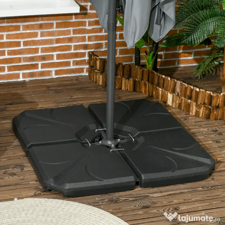 Outsunny Set 4 Baze Umbrelă Grădină din Plastic HDPE, Rezistente la Apă/Nisip, 103x103x8.3 cm, Negru | Aosom Romania