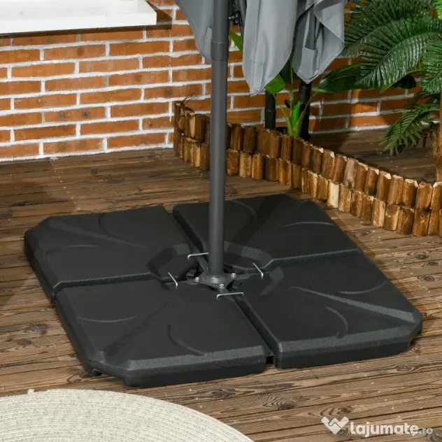 Outsunny Set 4 Baze Umbrelă Grădină din Plastic HDPE, Rezistente la Apă/Nisip, 103x103x8.3 cm, Negru | Aosom Romania