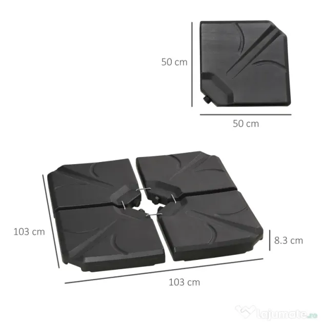 Outsunny Set 4 Baze Umbrelă Grădină din Plastic HDPE, Rezistente la Apă/Nisip, 103x103x8.3 cm, Negru | Aosom Romania