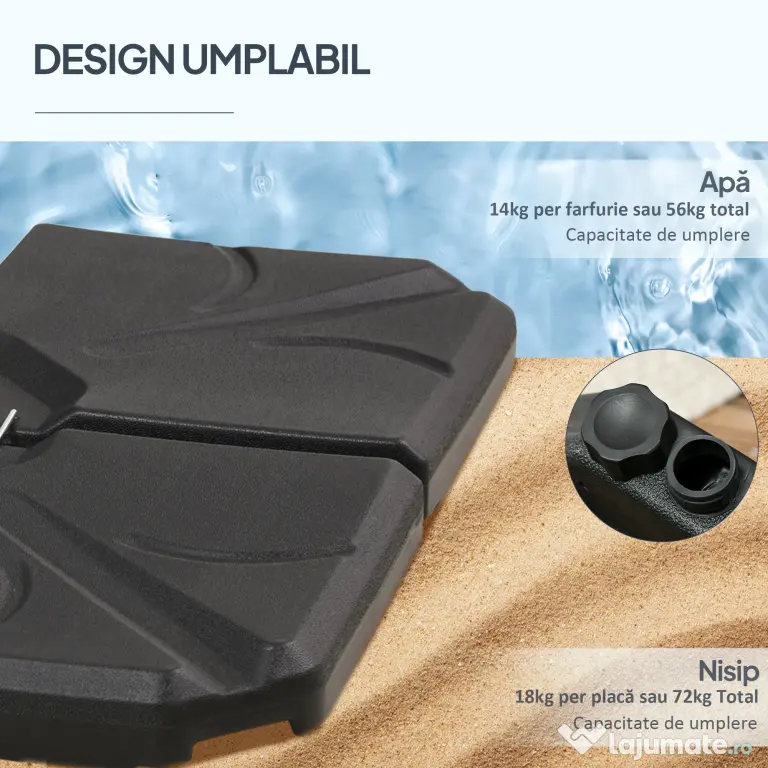 Outsunny Set 4 Baze Umbrelă Grădină din Plastic HDPE, Rezistente la Apă/Nisip, 103x103x8.3 cm, Negru | Aosom Romania