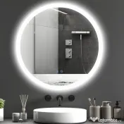 Kleankin Oglindă Rotundă LED pentru Baie, Reglabilă, 3 Temperaturi de Culoare, Anti-Ceță, 70cm | Aosom Romania